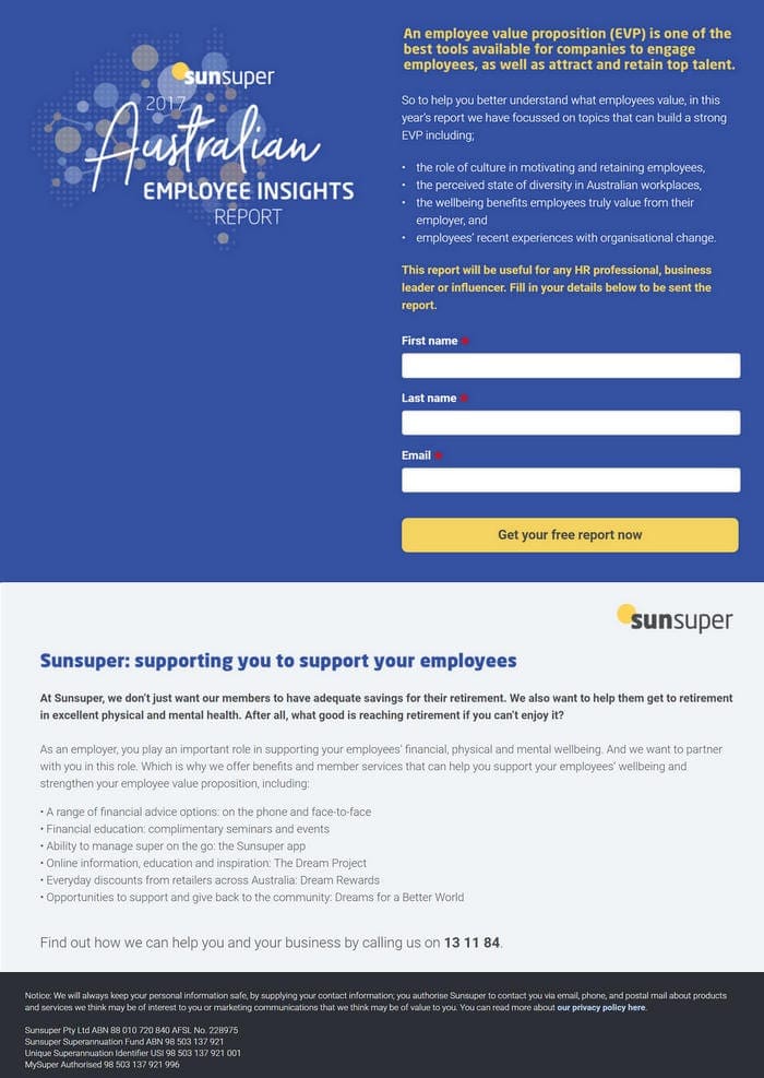 Sunsuper Landing Page
