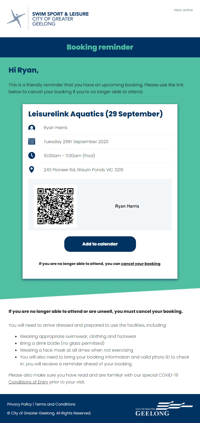 Booking System Confirmation