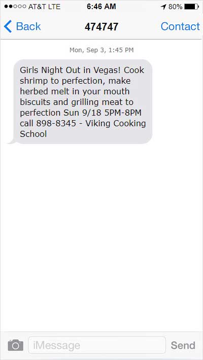 Viking Cooking School upcoming course SMS notification