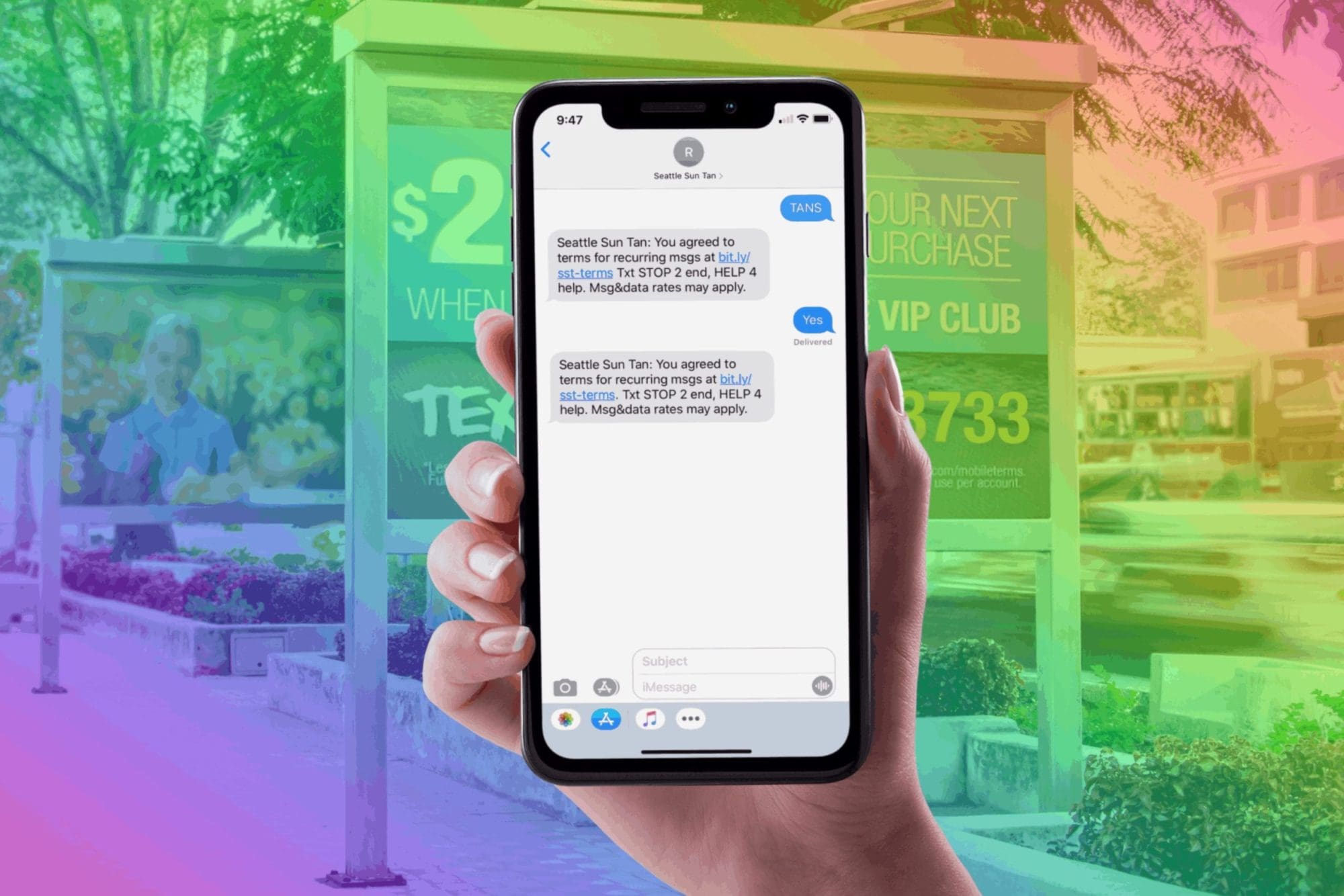 Seattle Sun Tan's Marketing SMS introduction and coupon.