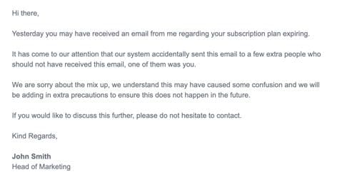 senior level apology email