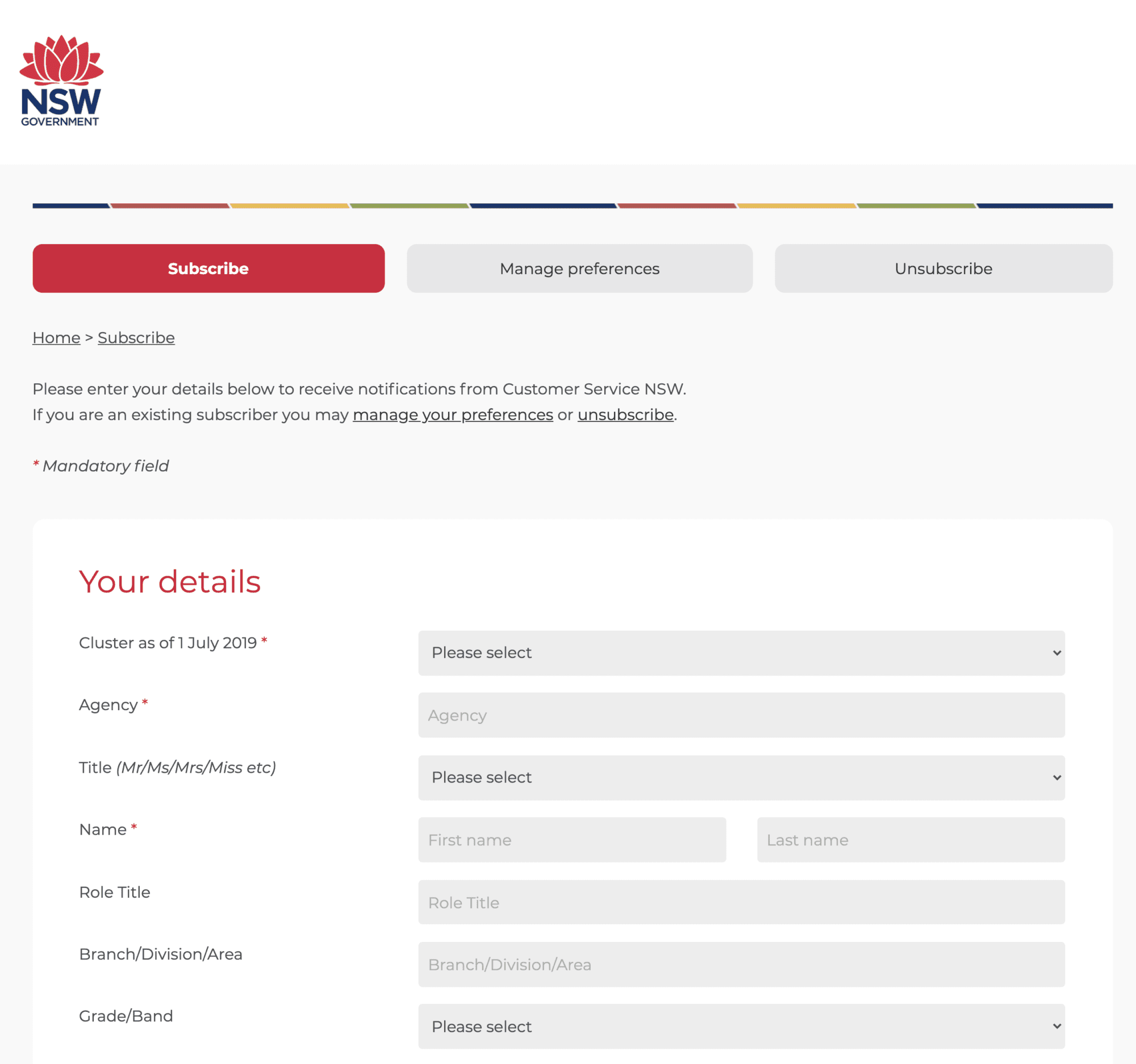 Customer Service NSW Subscription Preference