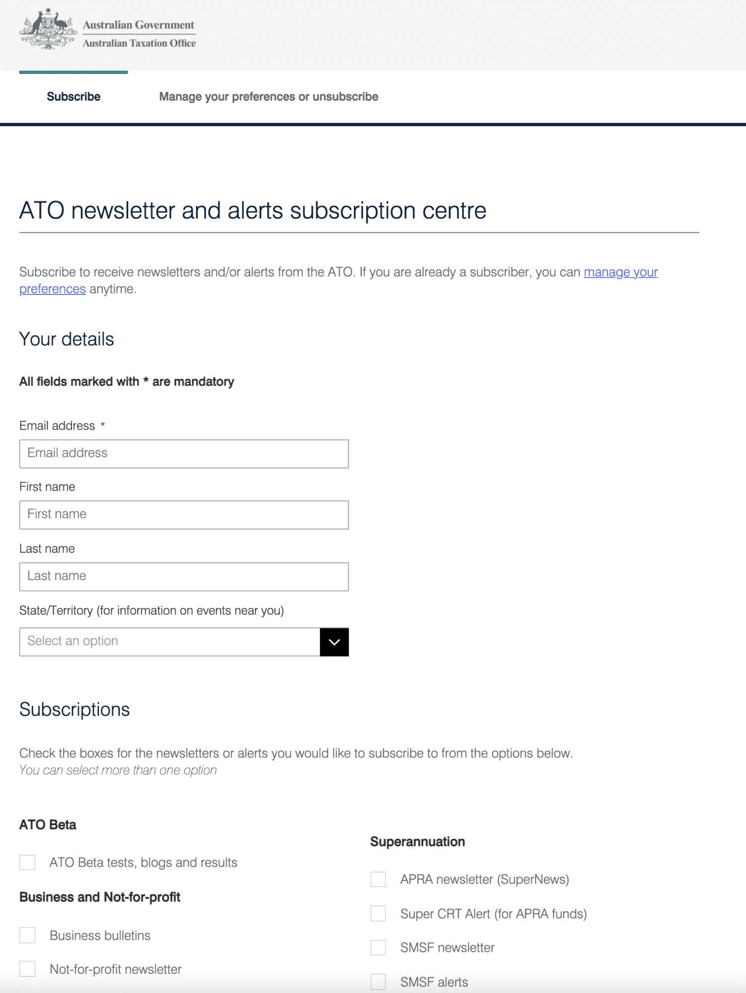 Australian Tax Office Subscription Form Swift Digital