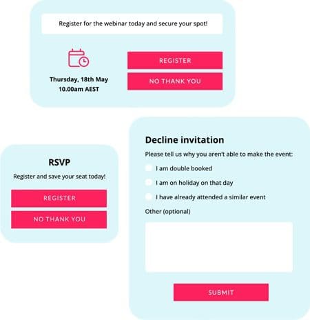 Swift Digital RSVP and decline feature for newsletter ent event feedback